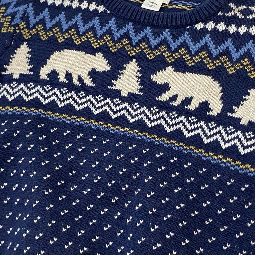 Crewcuts Boys Fair Isle Polar Bear Sweater Navy Blue 100% Cotton Size S 6-7 - Picture 5 of 9